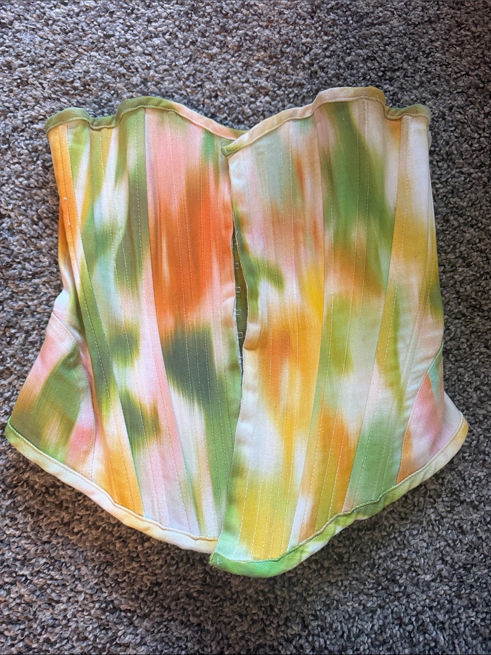 Tiger Mist Pastel Tie-Dye Corset Bodysuit in Green, Yellow & Orange